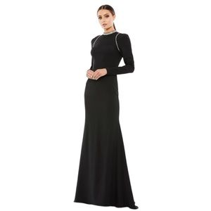 Mac Duggal Black Rhinestone Jeweled Long Sleeve Trumpet Gown size 16